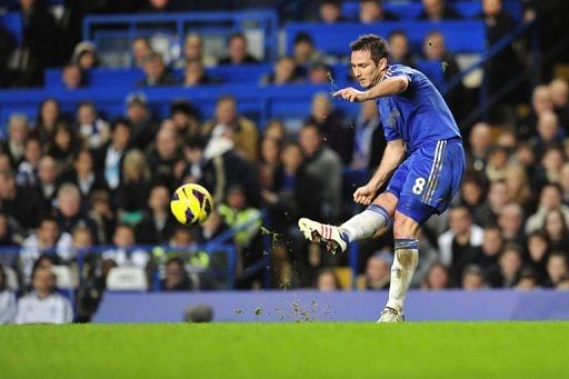 Chelsea's Frank Lampard shoots during the match between Chelsea and Aston Villa at Stamford Bridge on December 23, 2012